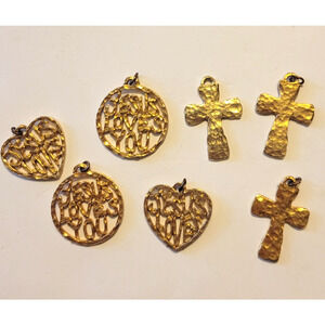 Lot of 7 Jewelry Pendant Jesus Loves You Round Hearts Cross Shaped Hammered